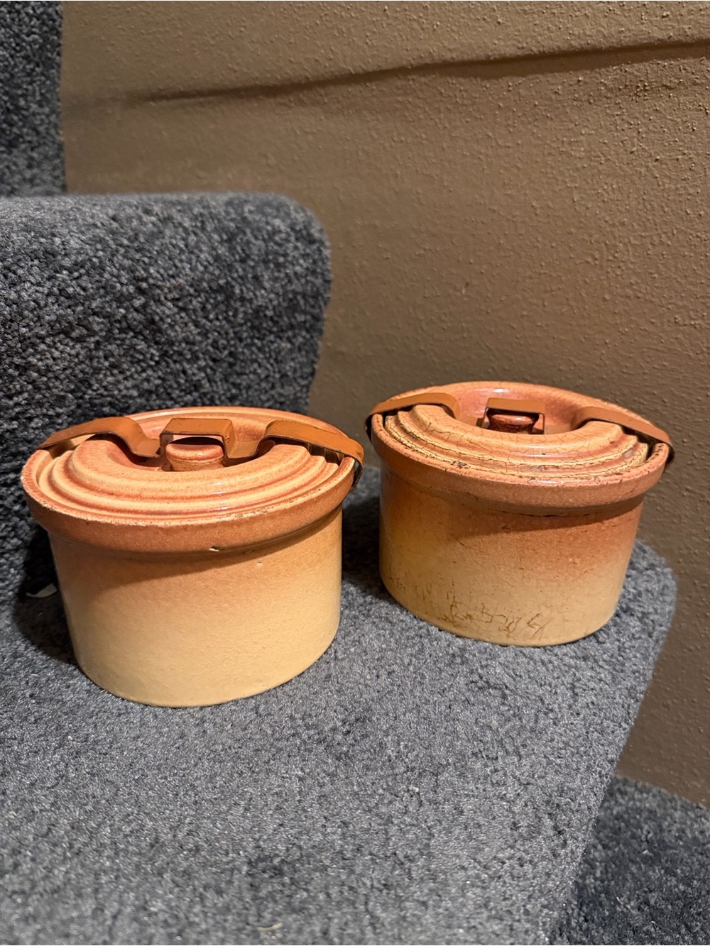 Vintage Stoneware Butter Crocks Pair